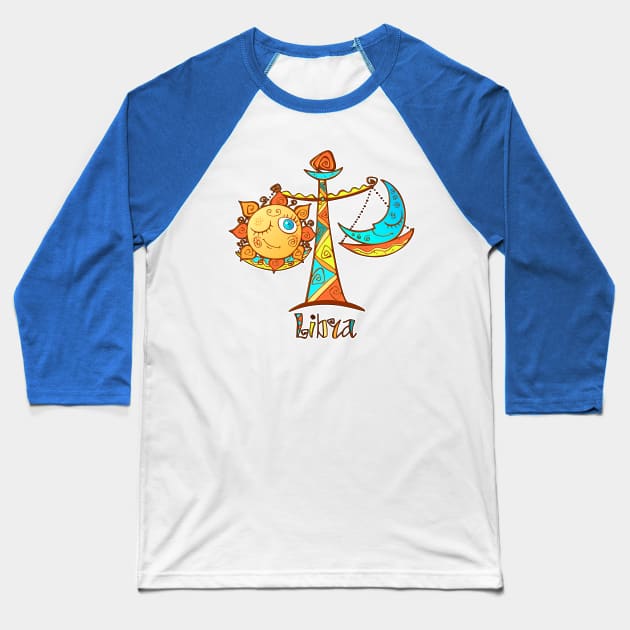 Libra Zodiac Sign Sun Moon Baseball T-Shirt by letnothingstopyou